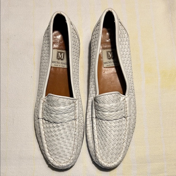Bruno Magli Shoes - Bruno Magli Woven White Leather Penny Loafers size 7.5 fit like an 8.5 women’s
